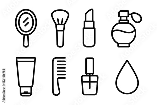 Minimalist beauty icons: essential cosmetics line art set for stylish design