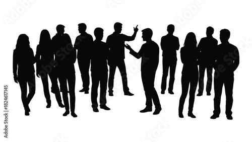 Group of people silhouettes in discussion isolated on white background, Vector