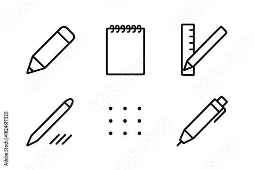 Minimalist linear icons of writing tools and stationery items