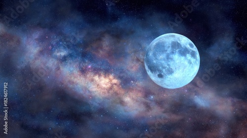 Wallpaper Mural A stunning view of the moon against a backdrop of vibrant cosmic clouds and a starry sky, showcasing the beauty of the universe. Torontodigital.ca