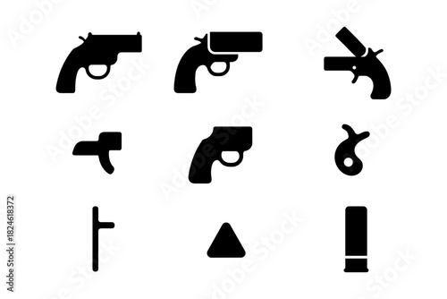 Minimalist gun and weapon silhouettes collection for design projects