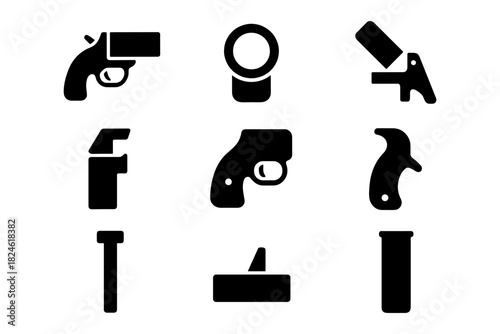 Silhouette set of minimalist gun icons for design projects
