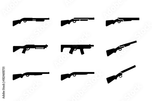 Silhouette set of various firearms with different designs