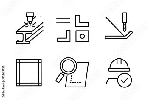 Minimalist industrial icons highlighting engineering and construction elements