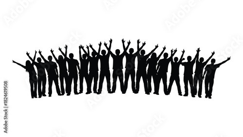Cheering crowd silhouette isolated on white background, Vector