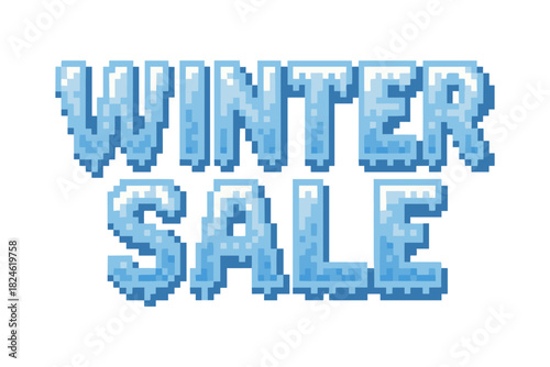 Retro pixel winter sale banner with icy text design