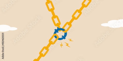 Broken chain link symbolizing weakness and failure