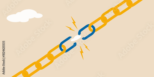 Broken chain link symbolizing weakness and failure