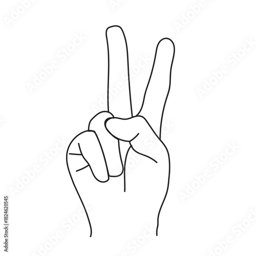 Hand Gesture Peace Sign Outline Icon for Coloring Book and Design Concepts