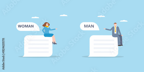 Man and woman sitting on documents discussing information