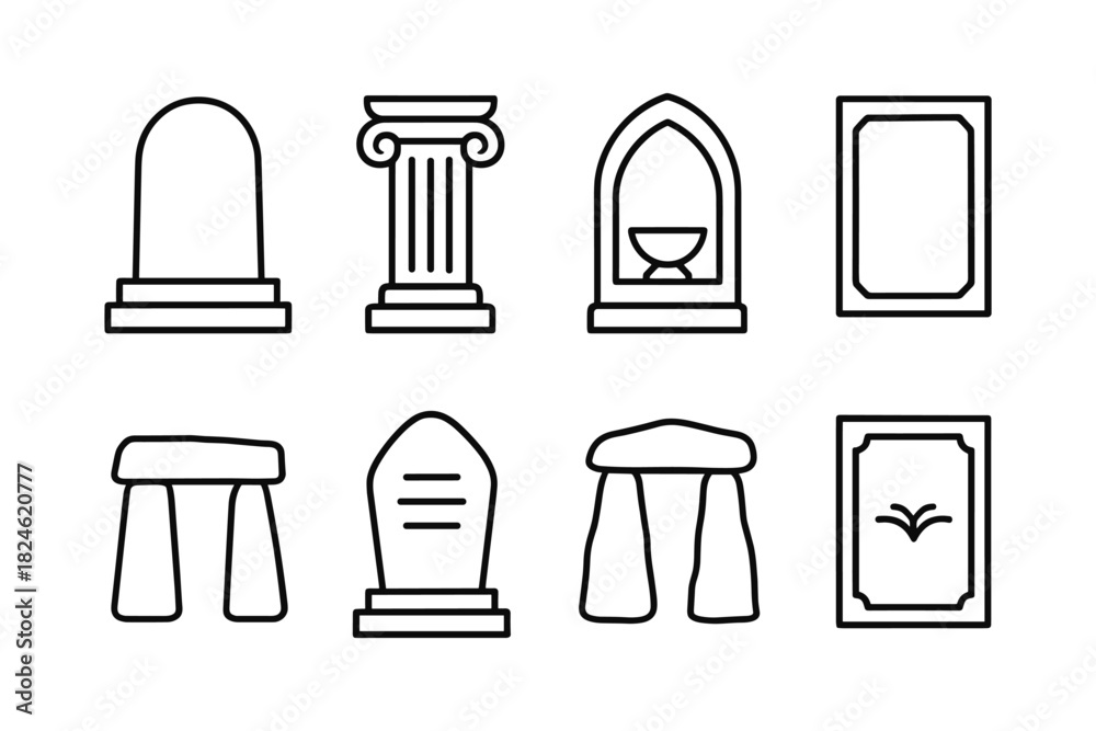 Fototapeta premium Simple line art of historical monuments and structures