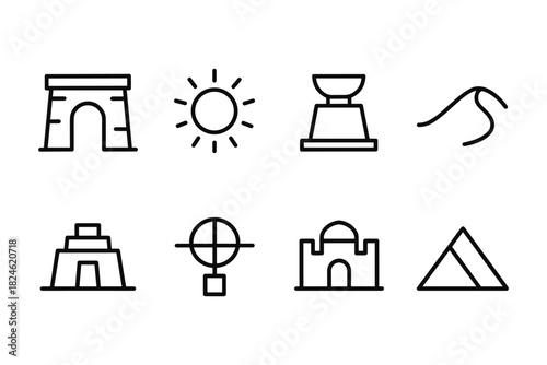 Ancient architecture and symbols in minimalist linear style collection