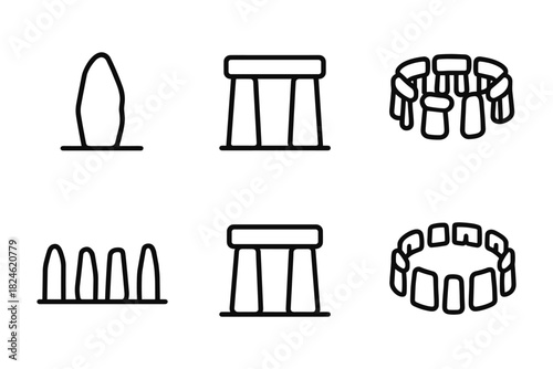 Linear stone monuments: icon set of famous prehistoric landmarks