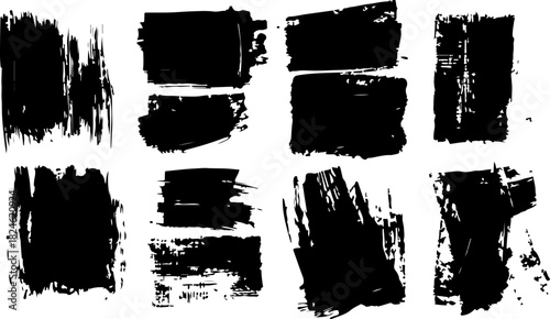 Black grunge brush strokes and texture elements isolated on