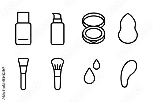 Essential beauty icons: minimalist makeup and tools line art