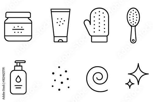 Minimalist exfoliation icons: skincare and spa line art collection