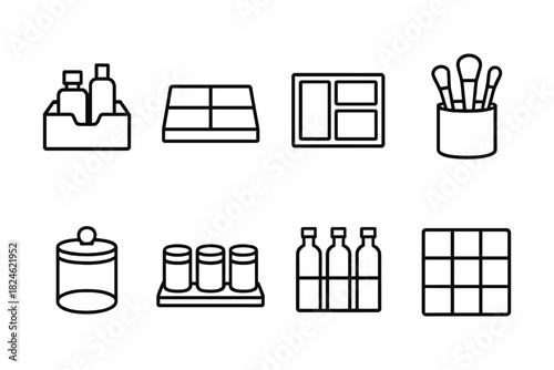 Minimalist outline icons of toiletries and makeup items for modern design