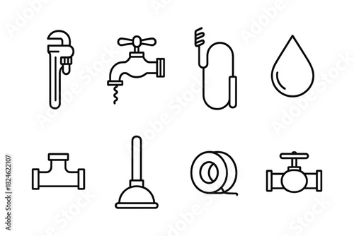 Essential plumbing tools and symbols in modern linear design