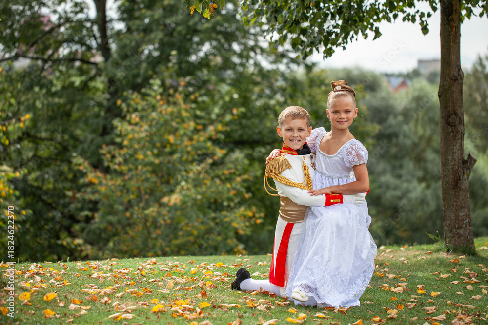 Fototapeta premium A children dancing couple dressed as characters from the novel War and Peace