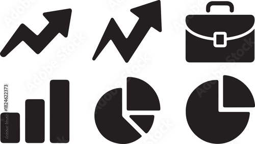 Business and Finance Icons Including Growth Charts and Briefcase symbol graphic