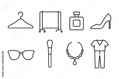 Fashion essentials icons: linear style for beauty and apparel themes