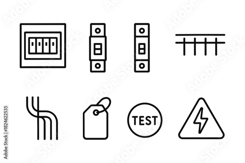 Electrical safety and testing icons set in linear style