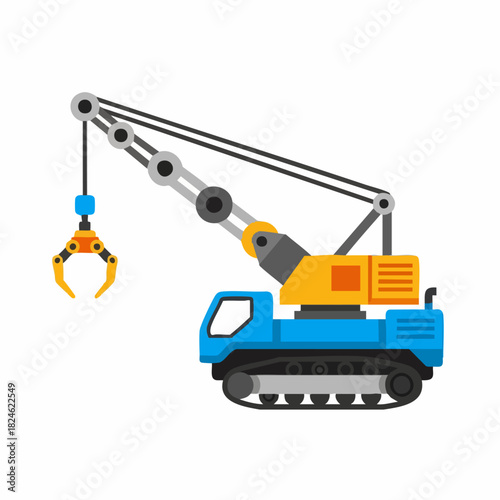 Heavy duty crawler crane with grapple attachment for construction.