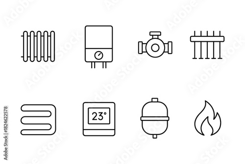 Linear icons of heating system equipment and components