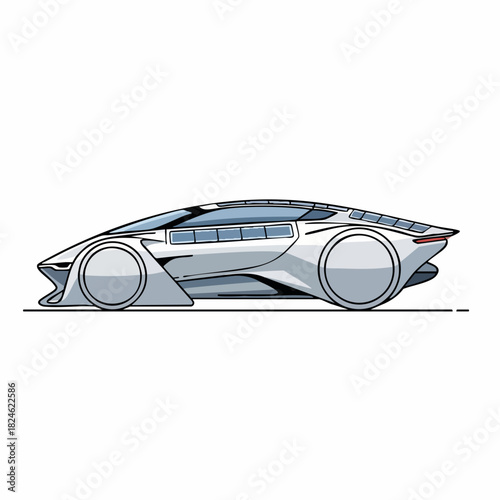 Futuristic sleek concept car design illustration of an advanced autonomous vehicle.