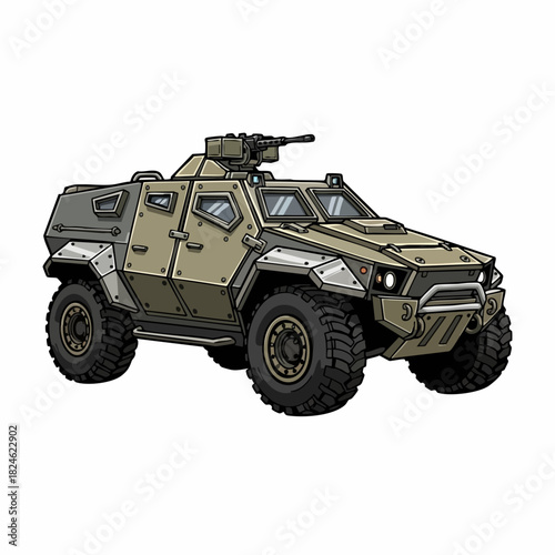 Military armored vehicle with heavy machine gun ready for combat.