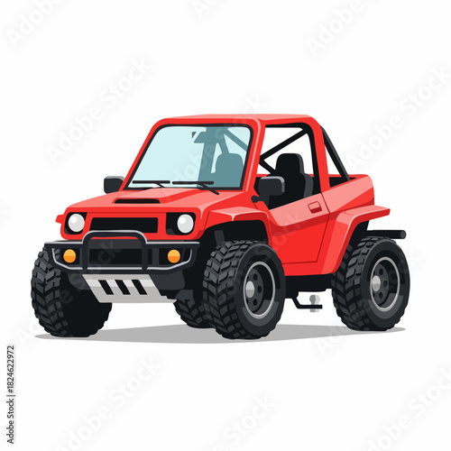 Red compact off road SUV vehicle with big wheels isolated.