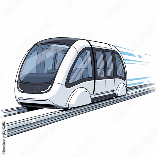 Modern white train speeding along tracks representing futuristic transportation.