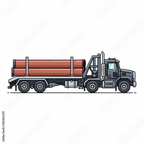 Flatbed Truck Hauling Pipes Illustration.