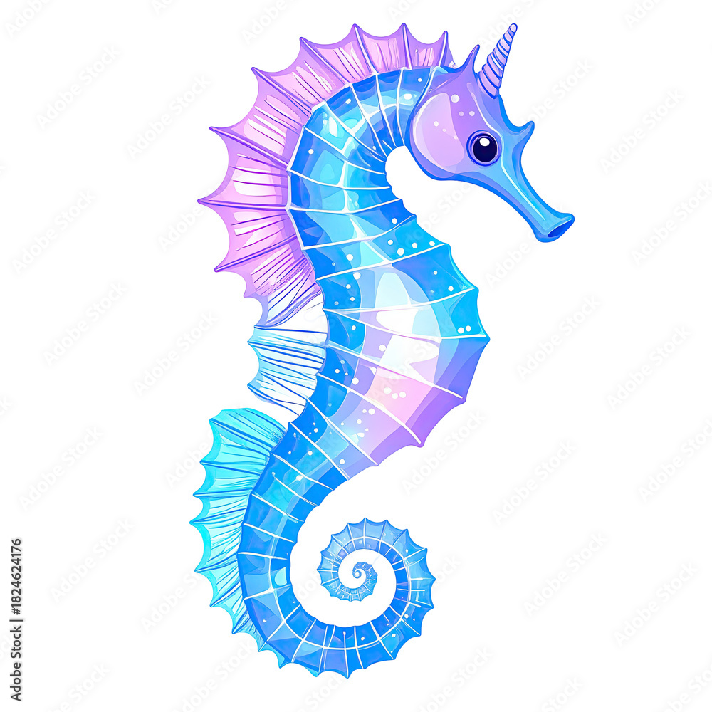 Fototapeta premium A vibrant and colorful seahorse illustration with iridescent scales.