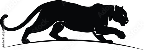 Black panther silhouette stalking on a hill isolated on white