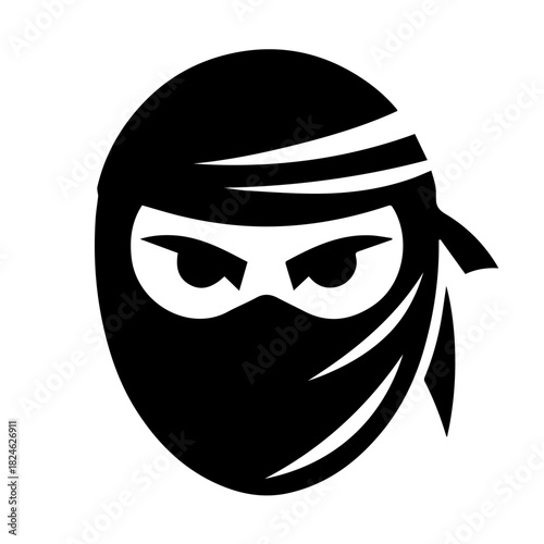 Black & white vector silhouette of Ninja Mask on white background