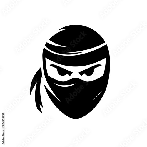 Black & white vector silhouette of Ninja Mask on white background