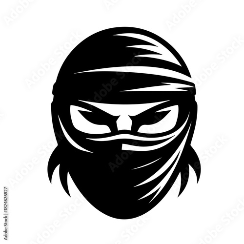 Black & white vector silhouette of Ninja Mask on white background