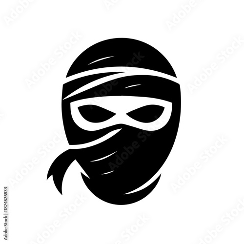 Black & white vector silhouette of Ninja Mask on white background
