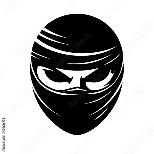 Black & white vector silhouette of Ninja Mask on white background