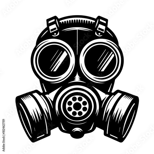 Black & white vector silhouette of Gas Mask on white background