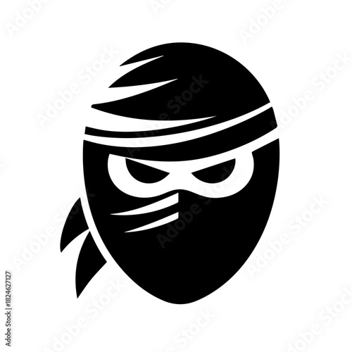 Black & white vector silhouette of Ninja Mask on white background