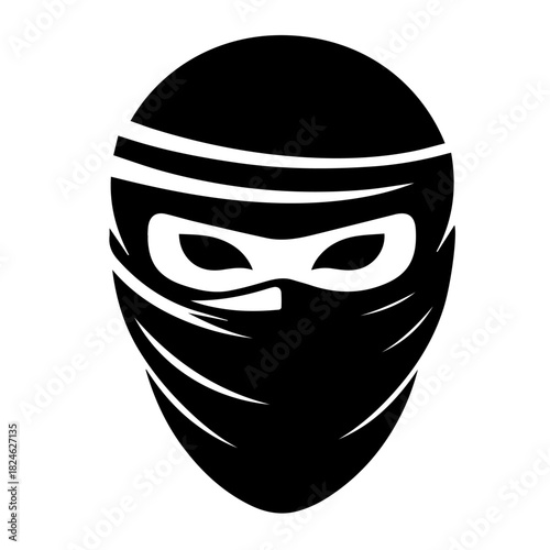 Black & white vector silhouette of Ninja Mask on white background