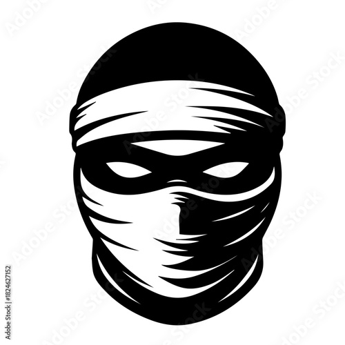 Black & white vector silhouette of Ninja Mask on white background