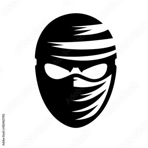 Black & white vector silhouette of Ninja Mask on white background