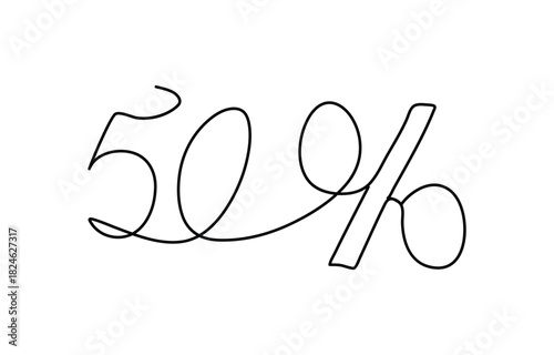 Linear background of percent sign art logo. One continuous line drawing of a percent sign. Vector illustration. Linear percent icon isolated, Continuous one line percent sign. percentage illustration,