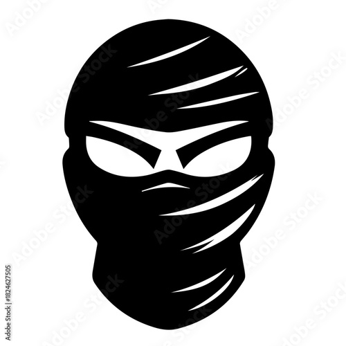Black & white vector silhouette of Ninja Mask on white background