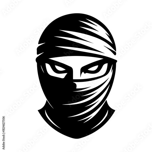 Black & white vector silhouette of Ninja Mask on white background