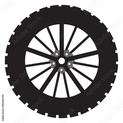 Black Car Tire Wheel with Spokes Vector Illustration for Automotive and Transportation Concepts