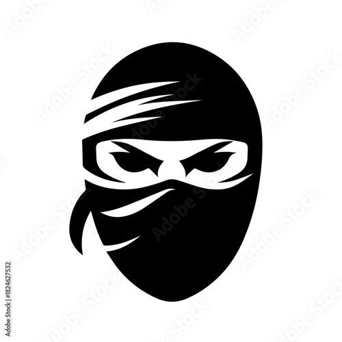 Black & white vector silhouette of Ninja Mask on white background